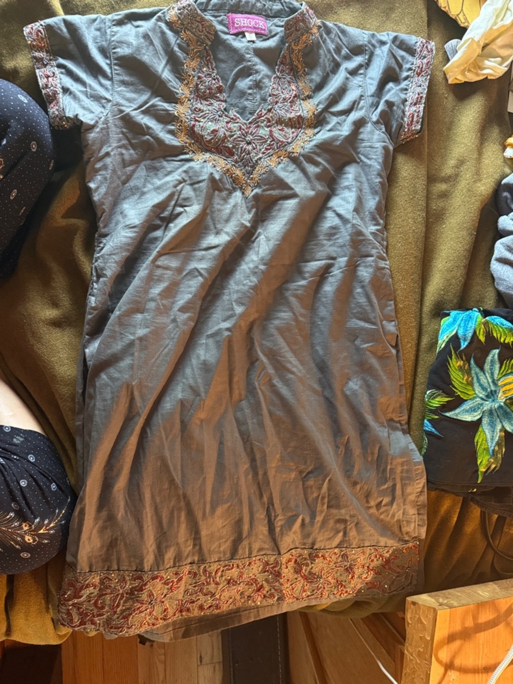 G-Shock Gray Midi Dress with Multicolor Embroidery
